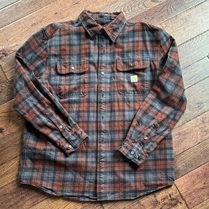 Carhartt Men’s Rust Brown & Charcoal Plaid heavy weight Shirt